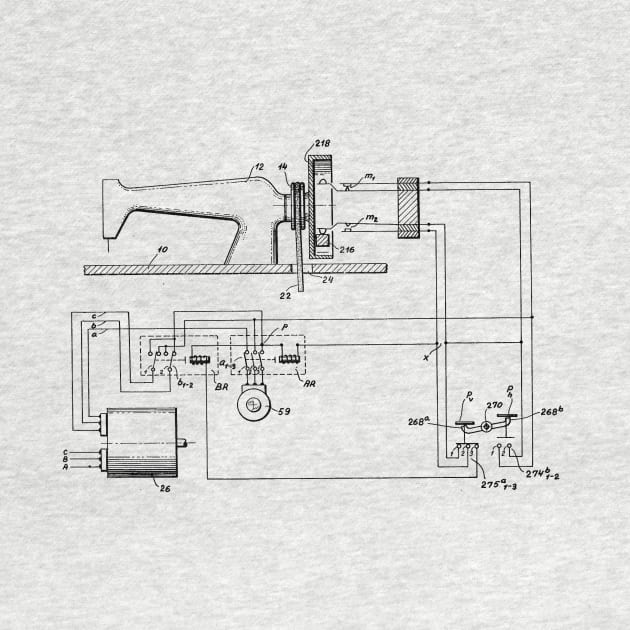 Driving Arrangements for Sewing Machine Vintage Patent Hand Drawing by TheYoungDesigns